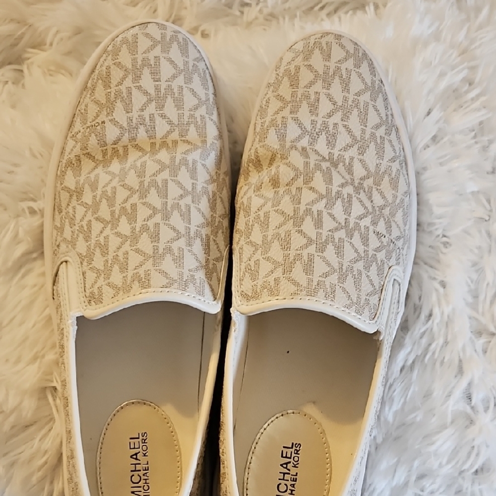 Michael Kors Cream Monogram Slip-On Sneakers. Only Wore A Few Times. Van Cream